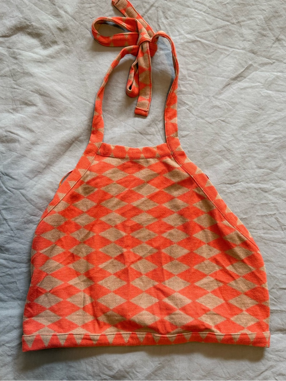 Zara Coral and Beige Diamond Halter Top